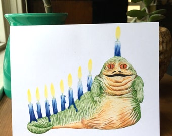 Jabbanukkah!, Hanukkah Card, Star Wars, Return of the Jedi, the last jedi, Chanukkah, Channukah, Blank Inside, 5.5"x4.25", Jabba the Hutt