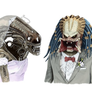 Alien LOVES Predator Carte de voeux, Vierge à l'intérieur, Mariage, Anniversaire