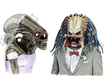 Alien LOVES Predator Greeting Card, Blank inside, Wedding, Anniversary