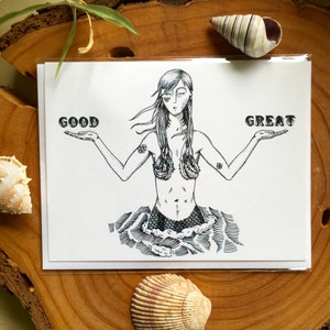 Nautical Greetings, Mermaid Greeting Card, 4.25"x5.5", Blank inside, Good, Great, underwater, ocean, sea