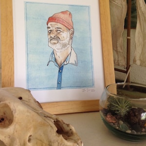 Bill Murray Art Print, Life Aquatic with Steve Zissou, 8&quot; x 10&quot;, Wes Anderson, Owen Wilson