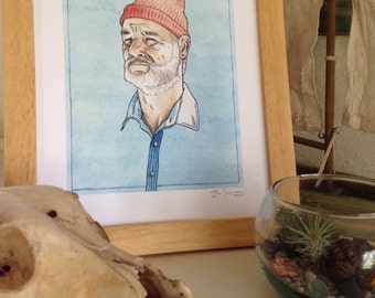 Bill Murray Art Print, Life Aquatic with Steve Zissou, 8" x 10", Wes Anderson, Owen Wilson