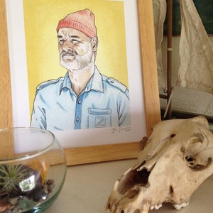 Bill Murray Art Print, Life Aquatic with Steve Zissou, 8&quot; x 10&quot;, Wes Anderson, Owen Wilson, Yellow