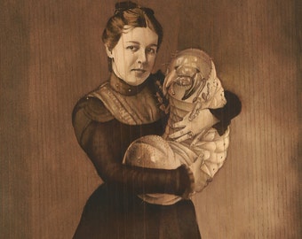 Art Print, "Woman and Child", 11"x14", grub, insect, vintage, cabinet card, portrait, sepia,