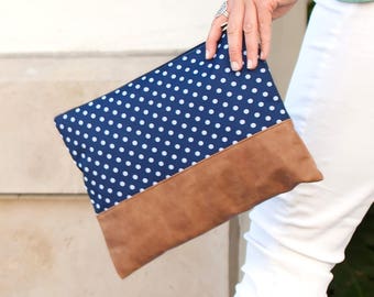 Charlie Dot Zip Pouch in Navy and White Polka Dot