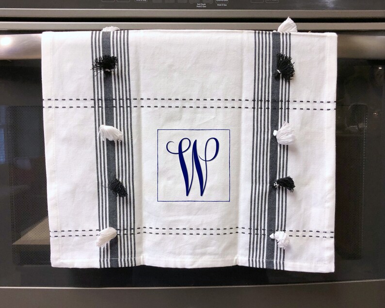 Cotton Dish Towel With Black and White Tassels Etsy