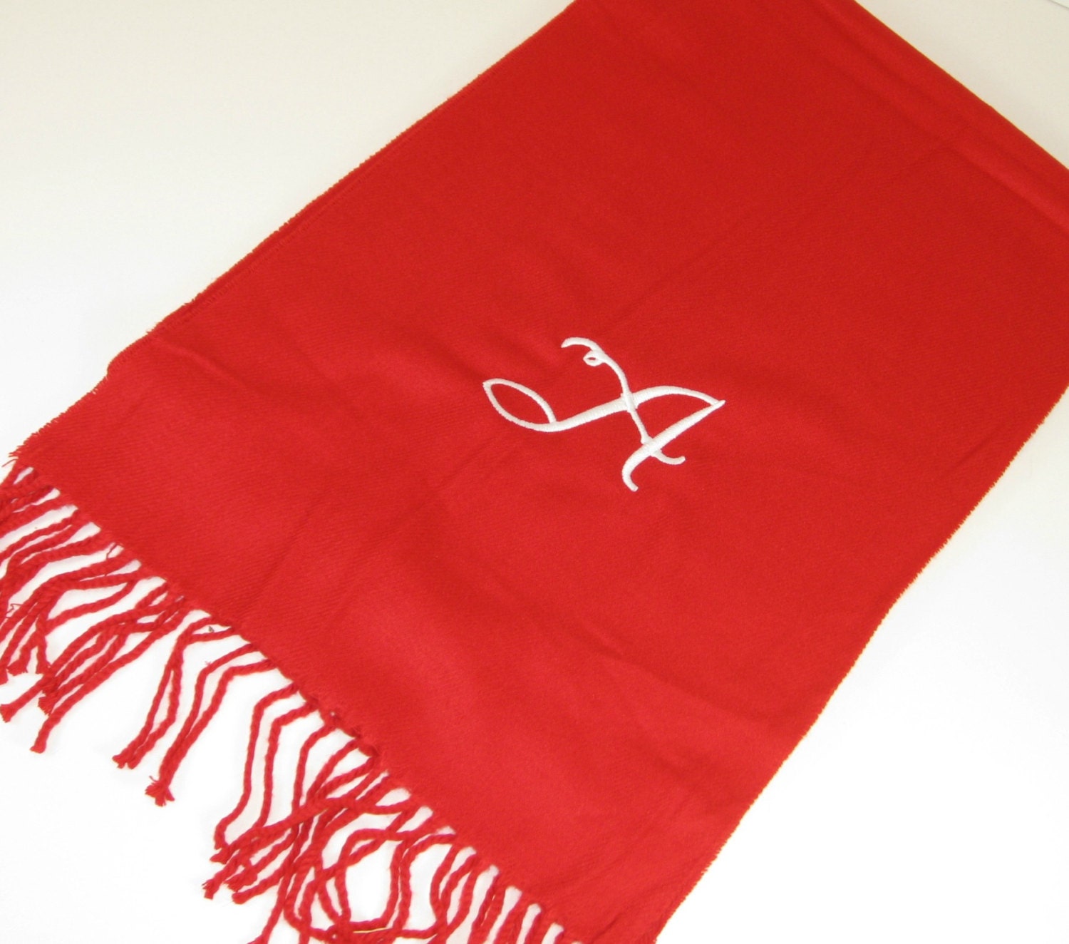 Monogrammed Red Cashmere Feel Scarf | Etsy