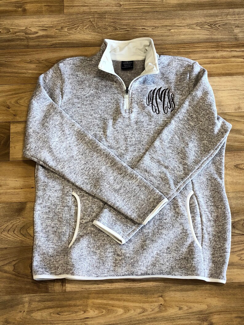 Women's Monogrammed Heathered Fleece Pullover in Oatmeal Etsy