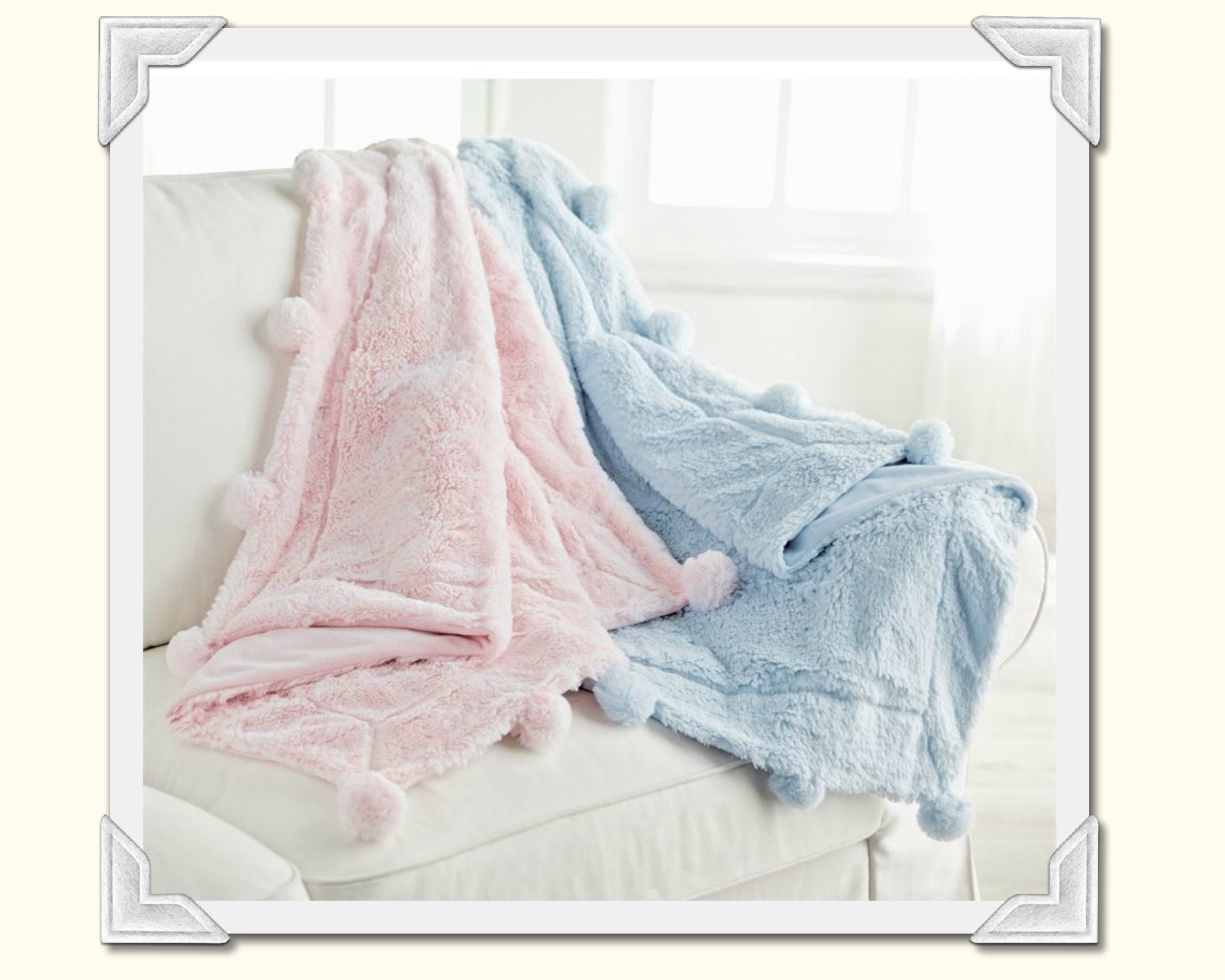 pink pom pom baby blanket