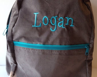 Grey Corduroy and Auqa Backpack