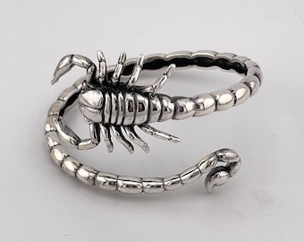 Handmade 925 Sterling Silver Scorpion Cuff Bracelet: Gothic Style, Scorpio Zodiac Bangle, Vintage Jewelry