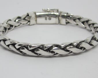 Handmade Woven 925 Sterling Silver Bracelet – Sleek Flat Braid Chain for Men and Women
