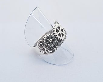 Handmade 925 Sterling Silver Steampunk Gear Ring