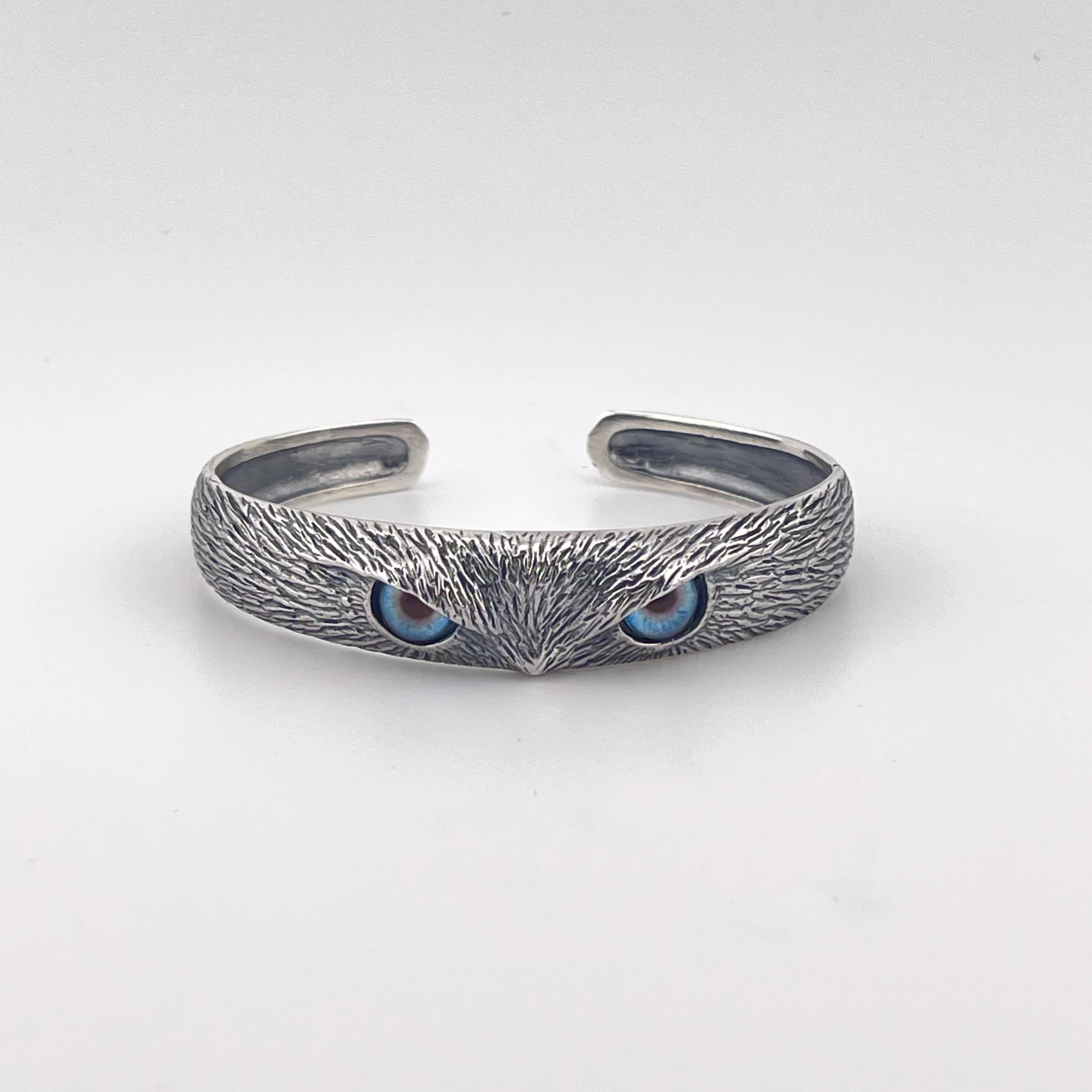 Oxidized Sterling Silver Owl Cuff Bracelet: Handmade Boho Gothic Jewelry