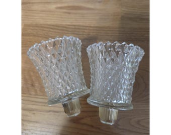 Vintage Set Of 2 Diamond Point Clear Glass Peg Candle Holders Votive Cup