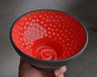 Shaving Bowl Made To Order Black and Red Dottie Shaving Bowl by Symmetrical Pottery