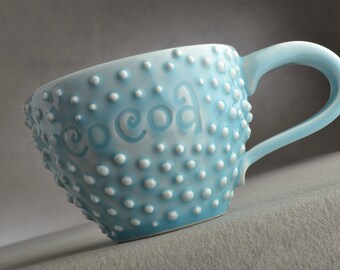 Coffee Mug Ready To Ship Stamped Dottie Soup Cocoa Mug by Symmetrical Pottery