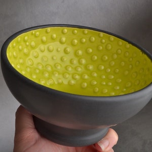 Shaving Bowl Made To Order Black and Chartreuse Dottie Shaving Bowl by Symmetrical Pottery image 1