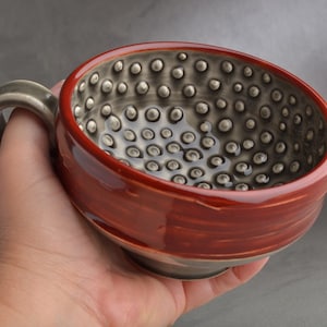 Dottie Shaving Bowl Made To Order Chawan Dottie Red Black Shaving Bowl With Handle by Symmetrical Pottery