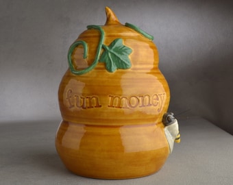 BeeHive Coin Bank: Fun Money Stamped Beehive Coin Bank Ready To Ship by Symmetrical Pottery