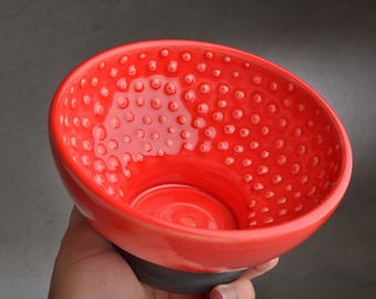 Shaving Bowl Made To Order Red and Black Dottie Shaving Bowl by Symmetrical Pottery