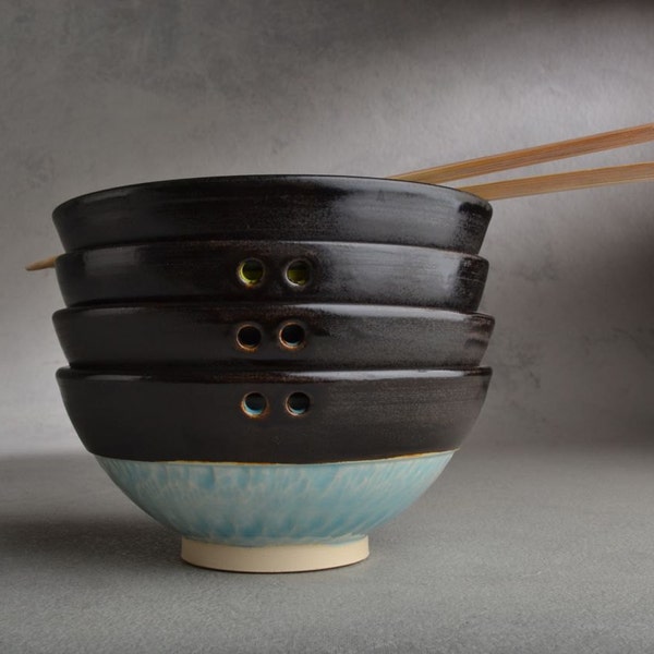 Noodle Bowl Set Ready To Ship Set of four Noodle Soup Cereal Bowls by Symmetrical Pottery