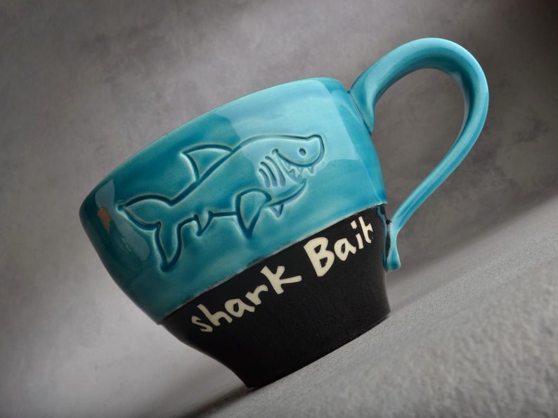Shark Bait Mug Made To Order Shark Bait Soup Cocoa Coffee Mug by Symmetrical Pottery image 5