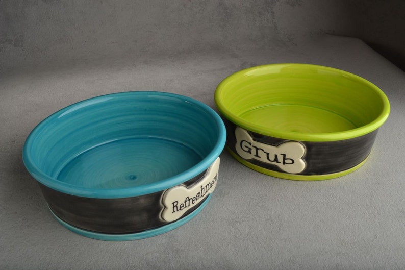 Dog Bowl Set Personalized Smooth Ceramic Pet Dishes Made To Order by Symmetrical Pottery image 3