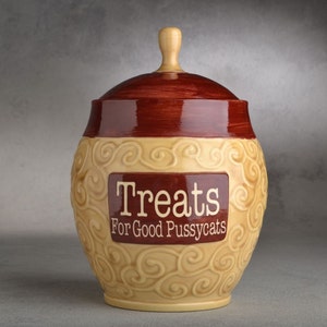 Personalized Cat Treat Jar Made To Order Ceramic Pet Container Made To Order by Symmetrical Pottery image 1