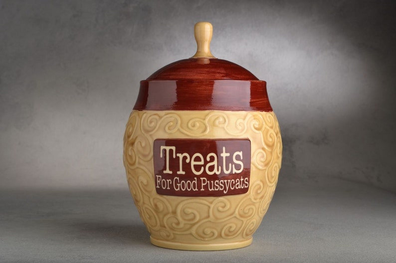 Personalized Cat Treat Jar Made To Order Ceramic Pet Container Made To Order by Symmetrical Pottery image 1