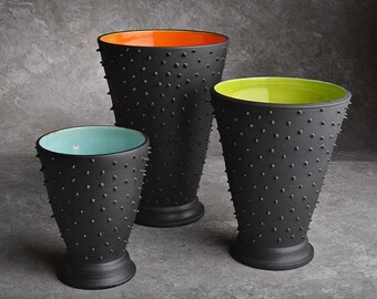 Custom Listing For Kate's Bridal Registry: Dangerously Spiky Trio of Vases by Symmetrical Pottery  Made to order