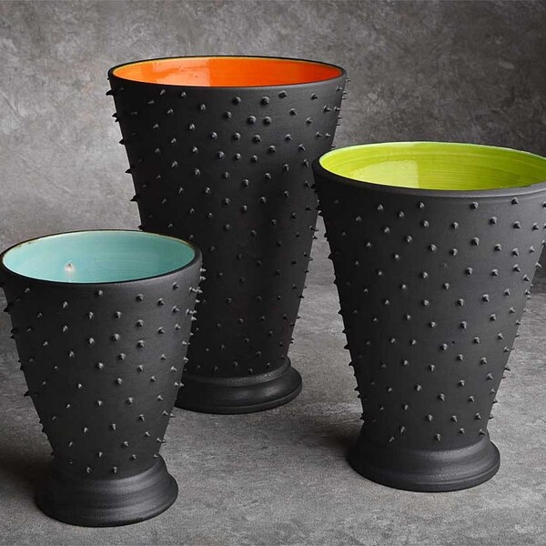 Custom Listing For Kate's Bridal Registry: Dangerously Spiky Trio of Vases by Symmetrical Pottery  Made to order