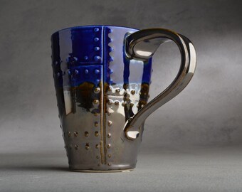 Sheet Metal Mug Made To Order Blue and Chrome Sheet Metal Stoneware Mug by Symmetrical Pottery