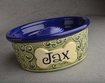 Personalized Slow Feeder Dog Bowl Single Ceramic Pet Dish Made To Order by Symmetrical Pottery