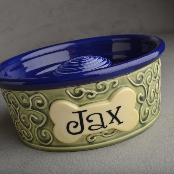 Personalized Slow Feeder Dog Bowl Single Ceramic Pet Dish Made To Order by Symmetrical Pottery