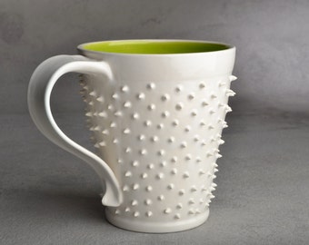 Spiky Mug Made To Order White and Green Dangerously Spiky Mug by Symmetrical Pottery