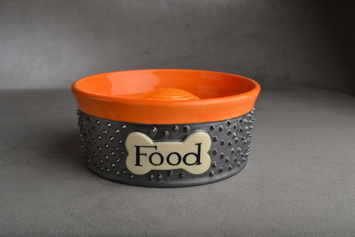Personalized Slow Feeder Dog Bowl Single Spiky Ceramic Pet Etsy