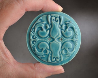 Large Ceramic Button Ready To Ship Carribbean Blue Stamped 2 Hole Button by Symmetrical Pottery