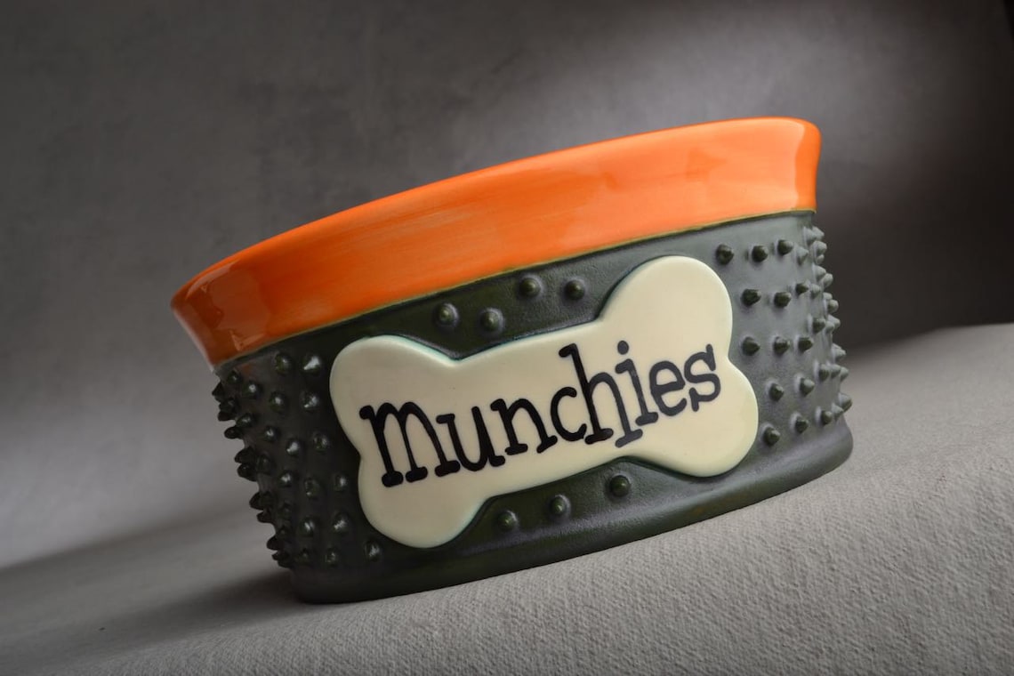 Personalized Slow Feeder Dog Bowl Single Spiky Ceramic Pet Etsy