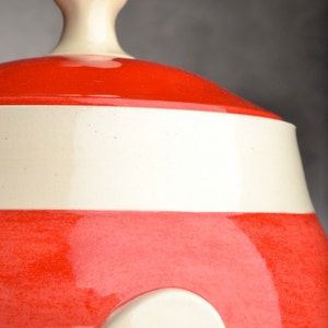 Dog Treat Jar Made To Order Red with White Trim Treat Jar by Symmetrical Pottery image 2