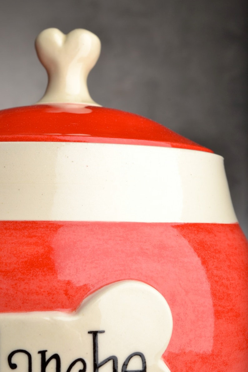 Dog Treat Jar Made To Order Red with White Trim Treat Jar by Symmetrical Pottery image 2