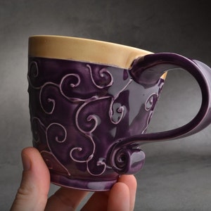 Curly Mug Made To Order Purple and Mocha Slip Trailed Mug by Symmetrical Pottery image 5