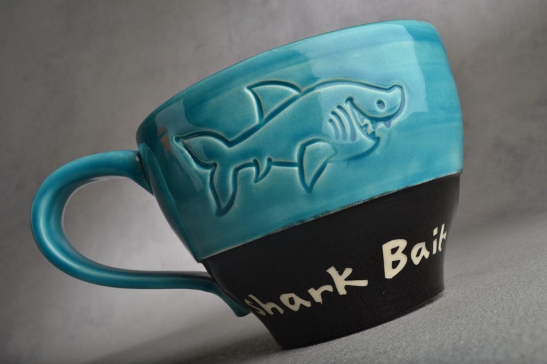 Shark Bait Mug Made To Order Shark Bait Soup Cocoa Coffee Mug by Symmetrical Pottery image 1