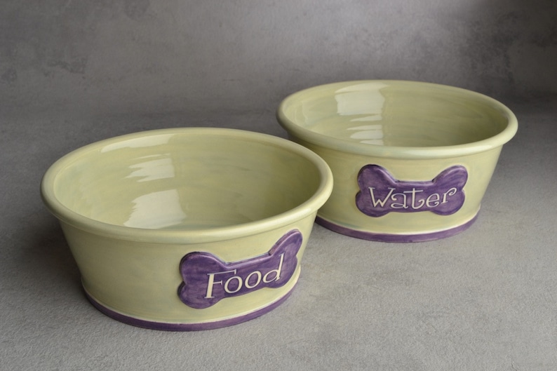 Dog Bowl Set Made To Order Personalized Smooth Dog Bowls by Symmetrical Pottery