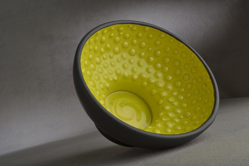 Shaving Bowl Made To Order Black and Chartreuse Dottie Shaving Bowl by Symmetrical Pottery image 5