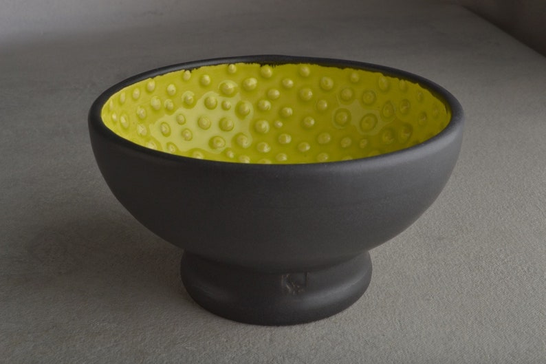 Shaving Bowl Made To Order Black and Chartreuse Dottie Shaving Bowl by Symmetrical Pottery image 4