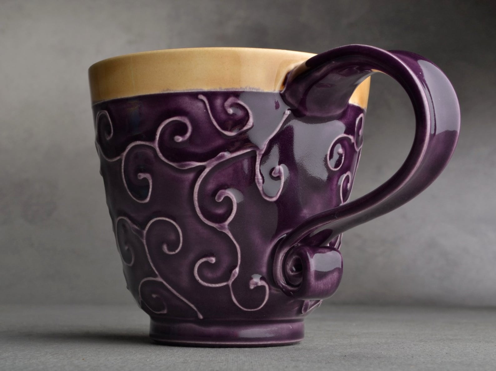 Curly Mug Made to Order Purple and Mocha Slip Trailed Mug by Etsy