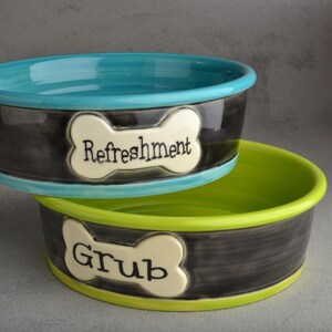 Dog Bowl Set Personalized Smooth Ceramic Pet Dishes Made To Order by Symmetrical Pottery image 1