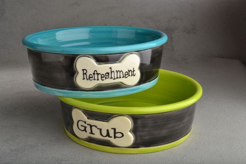 Dog Bowl Set Personalized Smooth Ceramic Pet Dishes Made To Order by Symmetrical Pottery image 1