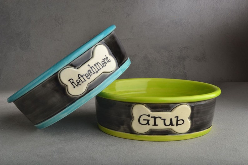 Dog Bowl Set Personalized Smooth Ceramic Pet Dishes Made To Order by Symmetrical Pottery image 2